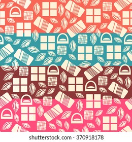 Set of seamless pattern with chocolate sweets. Assortment of chocolate items. Various tasty gourmet products. Can be used for wallpaper and wrapping paper. Mix. Vector