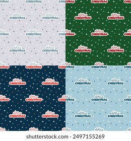 Set seamless pattern christmas text and stars