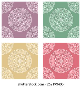 Set Of Seamless Pattern With Circle Ethnic Ornament. Abstract Background For Design
