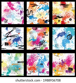 Set of Seamless pattern with Color abstract paint splashes