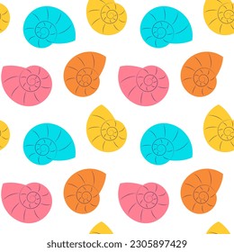 Set of seamless pattern with color shells. Vector illustration
