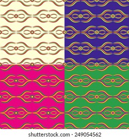 Set of seamless pattern of colored symmetric geometric shapes and lines