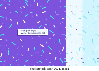 Set of seamless pattern with colorful chaotic lines. Memphis style vector background set.