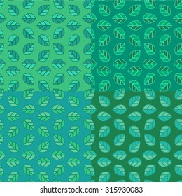 Set of seamless pattern. Composed of leaves.Use a flat four variants of green color.