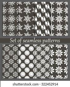 Set of seamless pattern for decoration made of various symmetrical elements. Print for wallpaper, textiles and ceramics. Vector illustration.