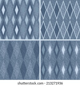 Set  seamless pattern with denim jeans background
