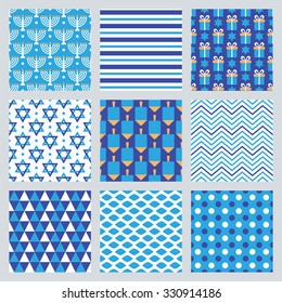 Set of seamless pattern design for Jewish holiday Hanukkah. Vector illustration