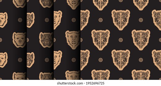 Set of Seamless pattern with dog face in Simple style. Good for backgrounds and prints. Vector illustration.