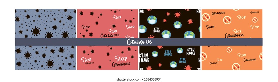 set seamless pattern doodle Coronavirus isolated on red background. Global epidemic of 2019-nCov. coronavirus quarantine, wallpaper, wrapping, textile, backdrop poster, banner, flyer background.