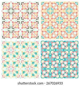 Set Of Seamless Pattern With Ethnic Ornament. Abstract Background For Design