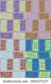 Set of seamless pattern with exotic leaves. Creative background. Contemporary seamless pattern. Matisse inspired shapes pattern.
