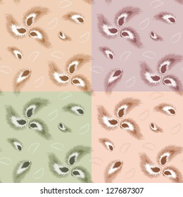 Set of seamless pattern with feathers in pastel tones,  vector illustration