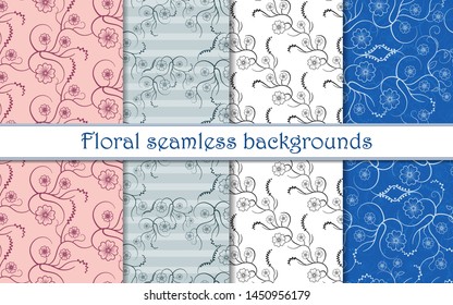 Set of seamless pattern with floral curly pattern. Vector