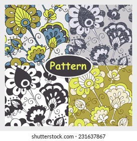 Set Seamless Pattern Floral Folk Vintage