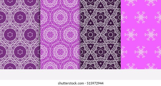 set of seamless pattern. floral geometric lace texture for design invitation, wallpaper, fabric. purple color. Decorative background, tribal ethnic ornament