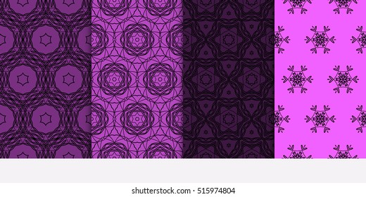 set of seamless pattern. floral geometric lace texture for design invitation, wallpaper, fabric. purple color. Decorative background, tribal ethnic ornament