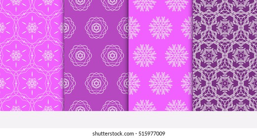 set of seamless pattern. floral geometric lace texture for design invitation, wallpaper, fabric. purple color. Decorative background, tribal ethnic ornament