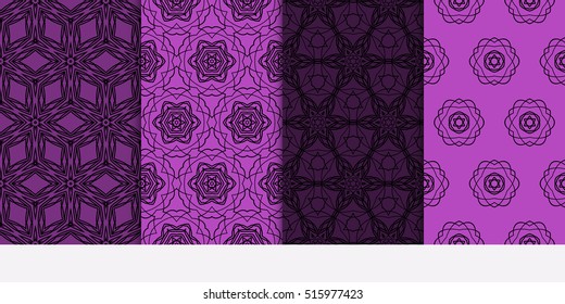 set of seamless pattern. floral geometric lace texture for design invitation, wallpaper, fabric. purple color. Decorative background, tribal ethnic ornament