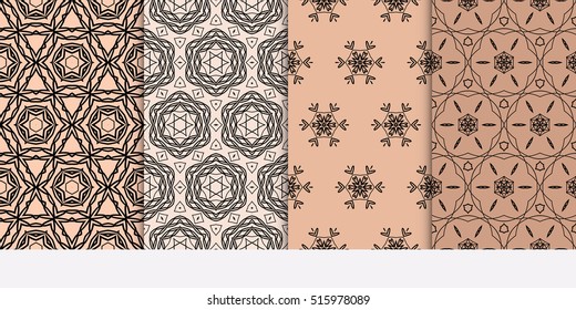 set of seamless pattern. floral geometric lace texture Decorative background, tribal ethnic ornament. brown color