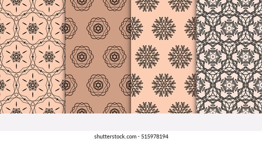 set of seamless pattern. floral geometric lace texture Decorative background, tribal ethnic ornament. brown color