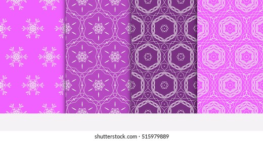 set of seamless pattern. floral geometric lace texture for design invitation, wallpaper, fabric. purple color. Decorative background, tribal ethnic ornament