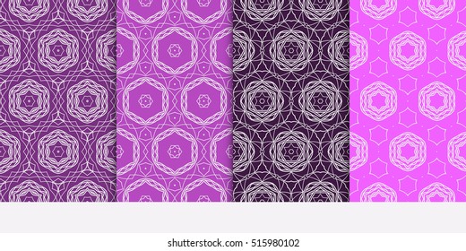 set of seamless pattern. floral geometric lace texture for design invitation, wallpaper, fabric. purple color. Decorative background, tribal ethnic ornament