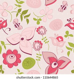 Set seamless pattern flowers and bee