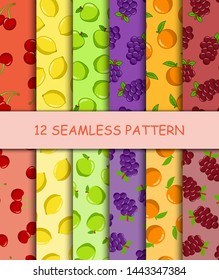 Set of seamless pattern with fruit, vector illustration