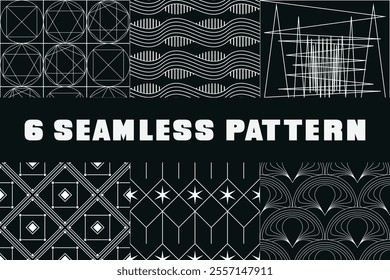 Set of seamless pattern. Geometric, Black and white, Vector, Abstract