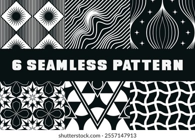 Set of seamless pattern. Geometric, Black and white, Vector, Abstract