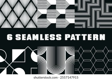Set of seamless pattern. Geometric, Black and white, Vector, Abstract