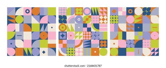 Set of seamless pattern geometric collage. Vector illustration