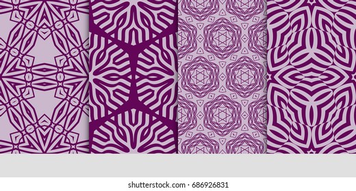 set of seamless pattern with geometric floral style background. for printing on fabric, paper for scrapbooking, wallpaper, cover, page book. vector illustration. purple color