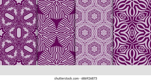 set of seamless pattern with geometric floral style background. for printing on fabric, paper for scrapbooking, wallpaper, cover, page book. vector illustration. purple color