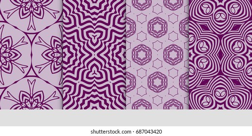 set of seamless pattern with geometric floral style background. for printing on fabric, paper for scrapbooking, wallpaper, cover, page book. vector illustration. purple color