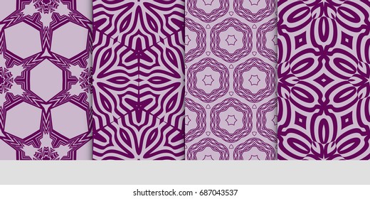 set of seamless pattern with geometric floral style background. for printing on fabric, paper for scrapbooking, wallpaper, cover, page book. vector illustration. purple color