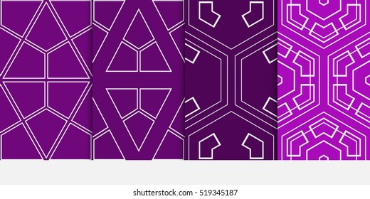 set of seamless pattern. geometry shape triangle, hexagon. vector illustration. modern ornament. For design, wallpaper, background fills, card, banner. purple color