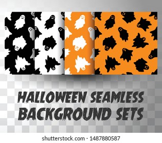 Set of seamless pattern ghosts with different colour background