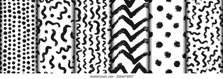 Set of seamless pattern with grunge brush strokes on white background. Good for wrapping paper, prints, kids apparel, nursery decor, scrapbooking, wallpaper, etc. EPS 10