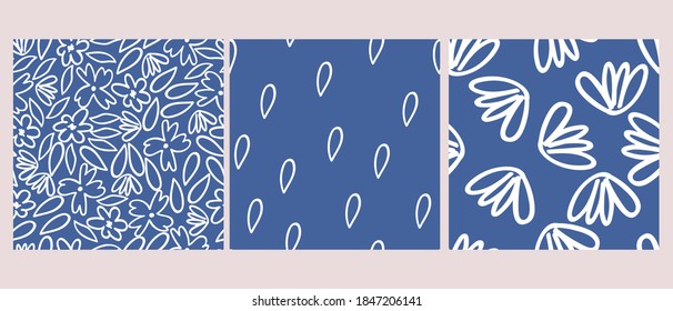 set of seamless pattern with hand-drawn flower vector illustration. Good for wallpaper, textile, wrapping wrap, stationary, card,.