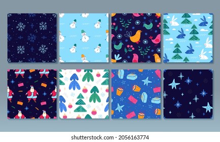 Set of Seamless Pattern Happy New Year, Merry Christmas illustration. Colorful Collection Cartoon illustration Digital Paper. Vector art