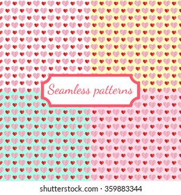 Set of  seamless pattern with heart. Wedding invitation design. Valentines day greeting card. Vector illustration.