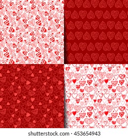 Set of seamless pattern with hearts. 