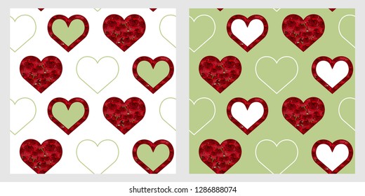 set of seamless pattern with hearts in different colors, for decorating romantic products, home textiles, fabrics, Wallpaper and other design