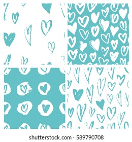 Set of seamless pattern with hearts. Hand drawn vector illustration. Decorative elements for design. Creative art work
