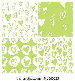 Set of seamless pattern with hearts. Hand drawn vector illustration. Decorative elements for design. Creative art work