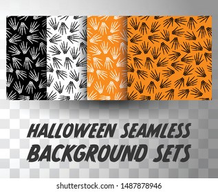 Set of seamless pattern human skeleton hand with different colour background