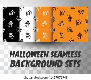 Set of seamless pattern human skeleton hand with different colour background