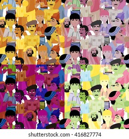 set of seamless pattern Indian men, purple vector illustration