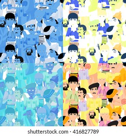 set of seamless pattern Indian men, color vector illustration